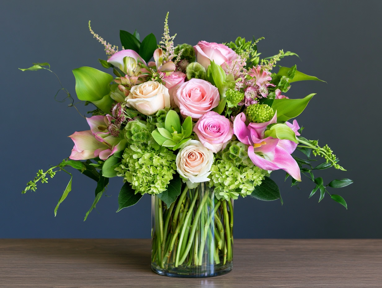 Hands holding heart-shaped floral arrangement