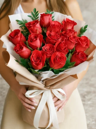 15 Red Roses Wrapped Bouquet