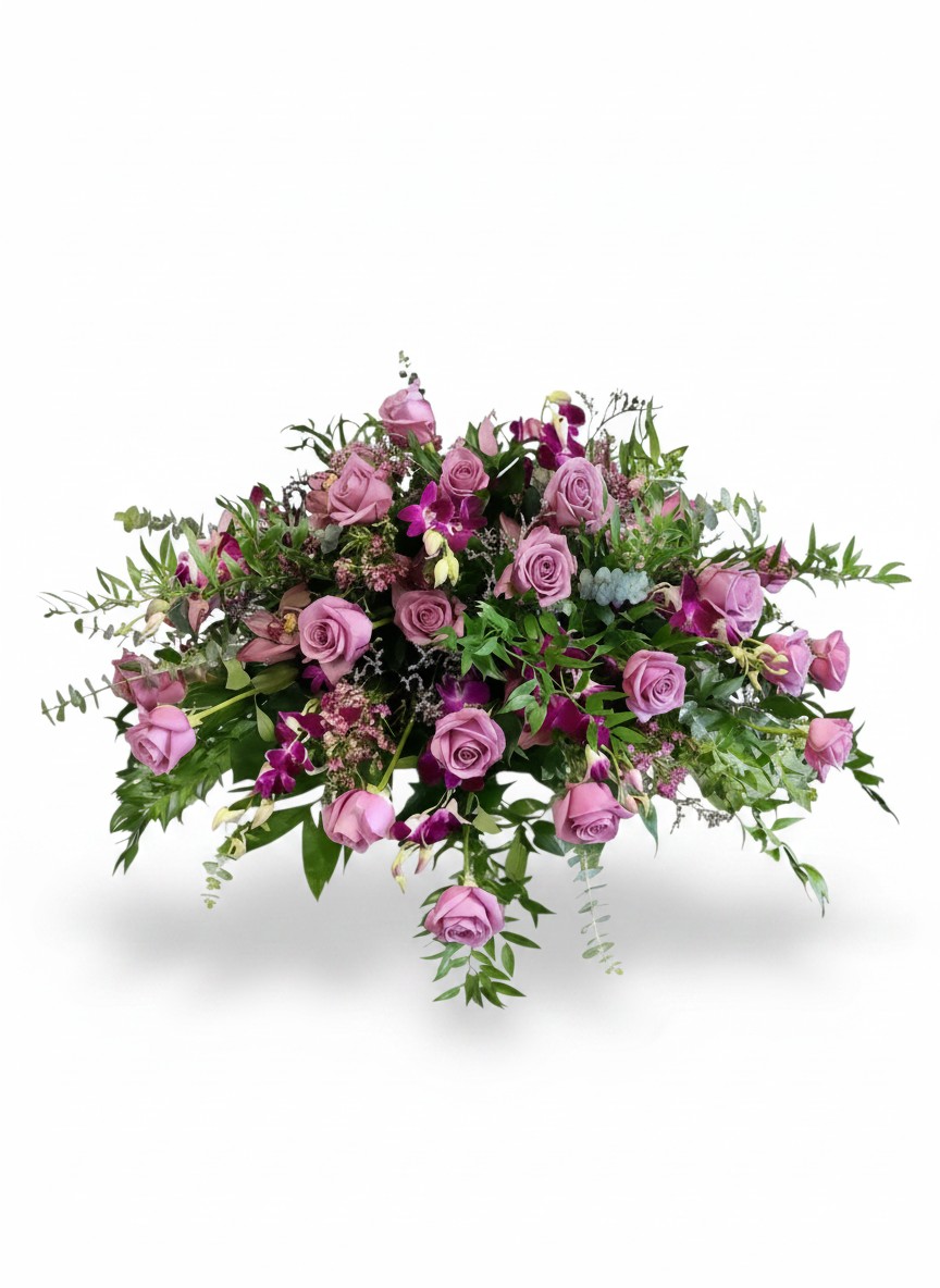 Elegance in Remembrance: Classic Casket Spray with Pink Roses