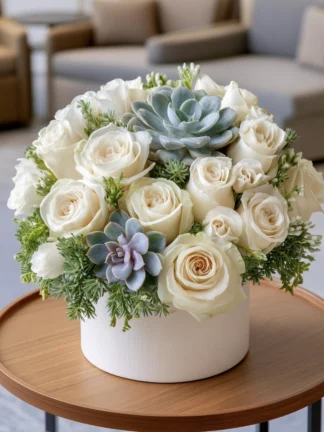 White Roses & Succulents