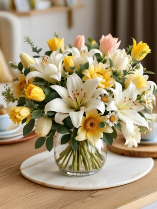 White Lilies with yellow touches