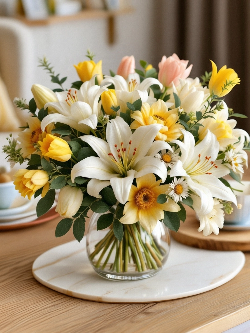 White Lilies with yellow touches